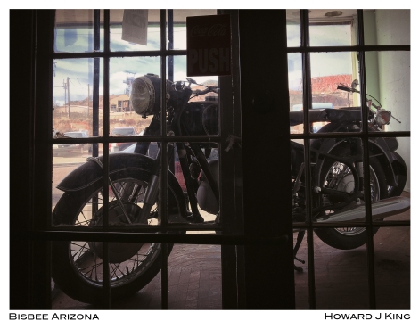 Motorcycle displayed at the Bisbee Breakfast Club in Bisbee Arizona Howard J King 2016